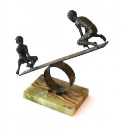 Curtis Jer Playful Signed Bronze Seesaw Sculpture by Curtis Jere 1968 - 1931417