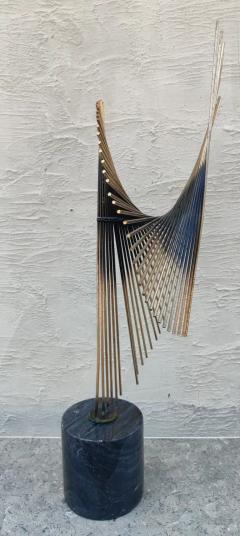 Curtis Jer Signed and Dated 1987 Curtis Jere Feathered Spiral Sculpture Brass Marble - 3192837