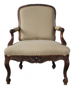 Curvaceous Danish Rococo Style Carved Walnut Open Arm Chair - 1089417