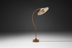 Curved Birch Floor Lamp with Flower Shade Europe ca 1930s - 4563256