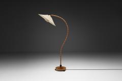 Curved Birch Floor Lamp with Flower Shade Europe ca 1930s - 4563260