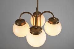 Curved Ceiling Lamp with Four Opal Glass Shades Europe 1940s - 3130962