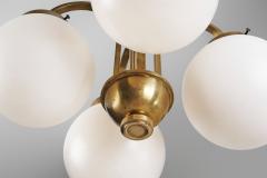 Curved Ceiling Lamp with Four Opal Glass Shades Europe 1940s - 3130966