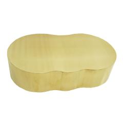 Curved Coffee Table with Wooden Structure Covered in Brass - 3923515