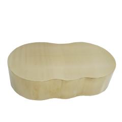 Curved Coffee Table with Wooden Structure Covered in Brass - 3923518