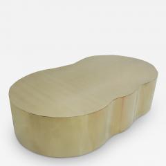 Curved Coffee Table with Wooden Structure Covered in Brass - 3925638