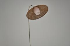Curved Floor Lamp with Brass Stem and Rattan Shade Europe Mid 20th Century - 4753654