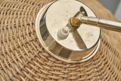 Curved Floor Lamp with Brass Stem and Rattan Shade Europe Mid 20th Century - 4762146