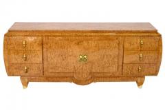 Curved hand polished Art Deco Sideboard in Birch Burl Wood with Brass Fittings - 2633684