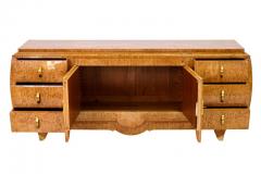 Curved hand polished Art Deco Sideboard in Birch Burl Wood with Brass Fittings - 2633692