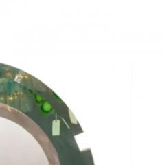 Custom 42 Round Mirror with Green Glass Border in the Manner of Karl Springer - 3950337