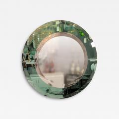 Custom 42 Round Mirror with Green Glass Border in the Manner of Karl Springer - 3952608