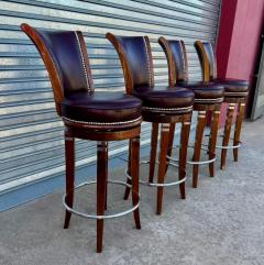 Custom Art Deco Style Swivel Bar Stools in Solid Wood and Hand Finished Leather - 4546936