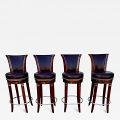 Custom Art Deco Style Swivel Bar Stools in Solid Wood and Hand Finished Leather - 4547250