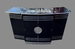 Custom Art Deco Yacht Bar in Black Lacquer and Chrome - 4730973