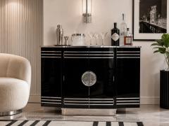 Custom Art Deco Yacht Bar in Black Lacquer and Chrome - 4730983