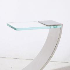 Custom Cantilevered Side Table W Starfire Glass Top in Polished Nickel - 3473838