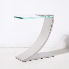Custom Cantilevered Side Table W Starfire Glass Top in Polished Nickel - 3473839