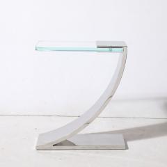 Custom Cantilevered Side Table W Starfire Glass Top in Polished Nickel - 3473840