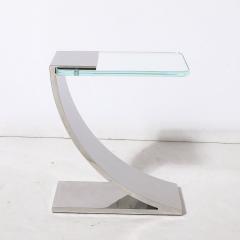 Custom Cantilevered Side Table W Starfire Glass Top in Polished Nickel - 3473842