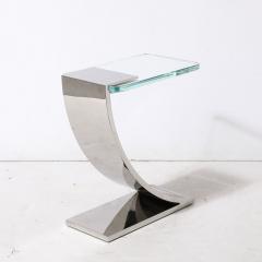 Custom Cantilevered Side Table W Starfire Glass Top in Polished Nickel - 3473843