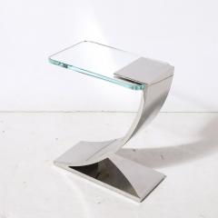 Custom Cantilevered Side Table W Starfire Glass Top in Polished Nickel - 3473846
