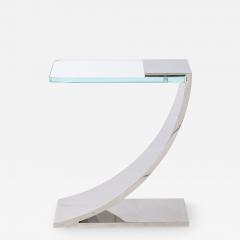 Custom Cantilevered Side Table W Starfire Glass Top in Polished Nickel - 3475889