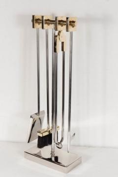 Custom Four Piece Fire Tool Set in Polished Nickel and Polished Brass Handles - 1579457