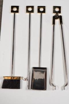 Custom Four Piece Fire Tool Set in Polished Nickel and Polished Brass Handles - 1579458