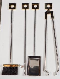 Custom Four Piece Fire Tool Set in Polished Nickel and Polished Brass Handles - 1579459