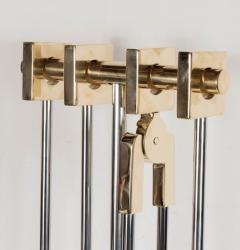 Custom Four Piece Fire Tool Set in Polished Nickel and Polished Brass Handles - 1579469