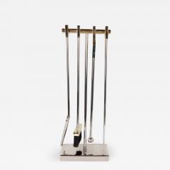 Custom Four Piece Fire Tool Set in Polished Nickel and Polished Brass Handles - 1580301