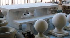 Custom French Limestone Trestle Table with Lyre form Supports - 4410173