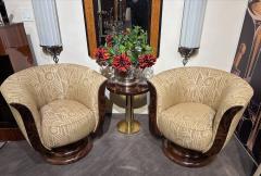 Custom French Style Art Deco Swivel Chairs Volute PatternFabric - 3783859