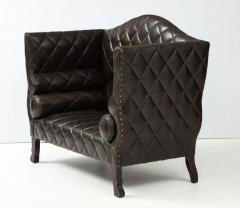 Custom George Smith 2000s Black Tufted Leather Sofa - 2131583