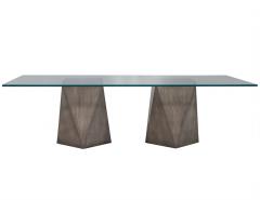 Custom Glass Top with Geometric Pedestal Dining Table - 1994952