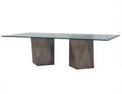 Custom Glass Top with Geometric Pedestal Dining Table - 1994953