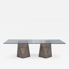 Custom Glass Top with Geometric Pedestal Dining Table - 2002140