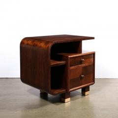 Custom High Style Art Deco Style Bookmatched Walnut Nightstands w Brass Sabots - 2946693