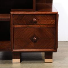 Custom High Style Art Deco Style Bookmatched Walnut Nightstands w Brass Sabots - 2946724