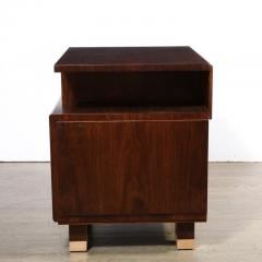 Custom High Style Art Deco Style Bookmatched Walnut Nightstands w Brass Sabots - 2946783