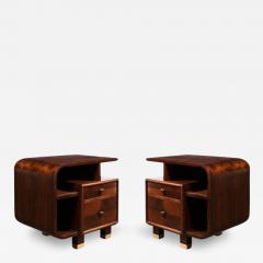 Custom High Style Art Deco Style Bookmatched Walnut Nightstands w Brass Sabots - 2951881