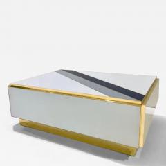 Custom Italian Art Design 2 Drawer Grey Blue Stripe White Glass Low Coffee Table - 4230028