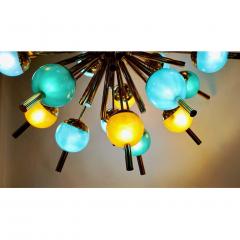 Custom Italian Green Turquoise Gold Murano Glass Brass Sputnik Globe Chandelier - 1402204