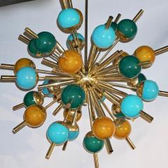 Custom Italian Green Turquoise Gold Murano Glass Brass Sputnik Globe Chandelier - 1402205