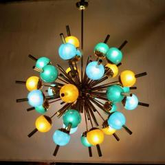 Custom Italian Green Turquoise Gold Murano Glass Brass Sputnik Globe Chandelier - 1402206