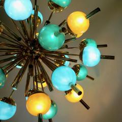 Custom Italian Green Turquoise Gold Murano Glass Brass Sputnik Globe Chandelier - 1402208