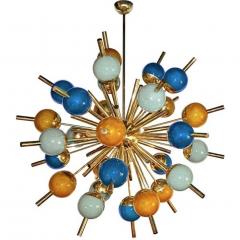 Custom Italian Green Turquoise Gold Murano Glass Brass Sputnik Globe Chandelier - 1402209