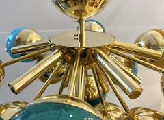 Custom Italian Green Turquoise Gold Murano Glass Brass Sputnik Globe Flushmount - 2847825