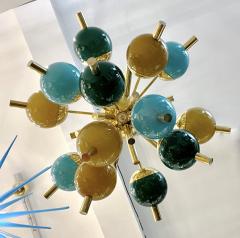 Custom Italian Green Turquoise Gold Murano Glass Brass Sputnik Globe Flushmount - 2847828
